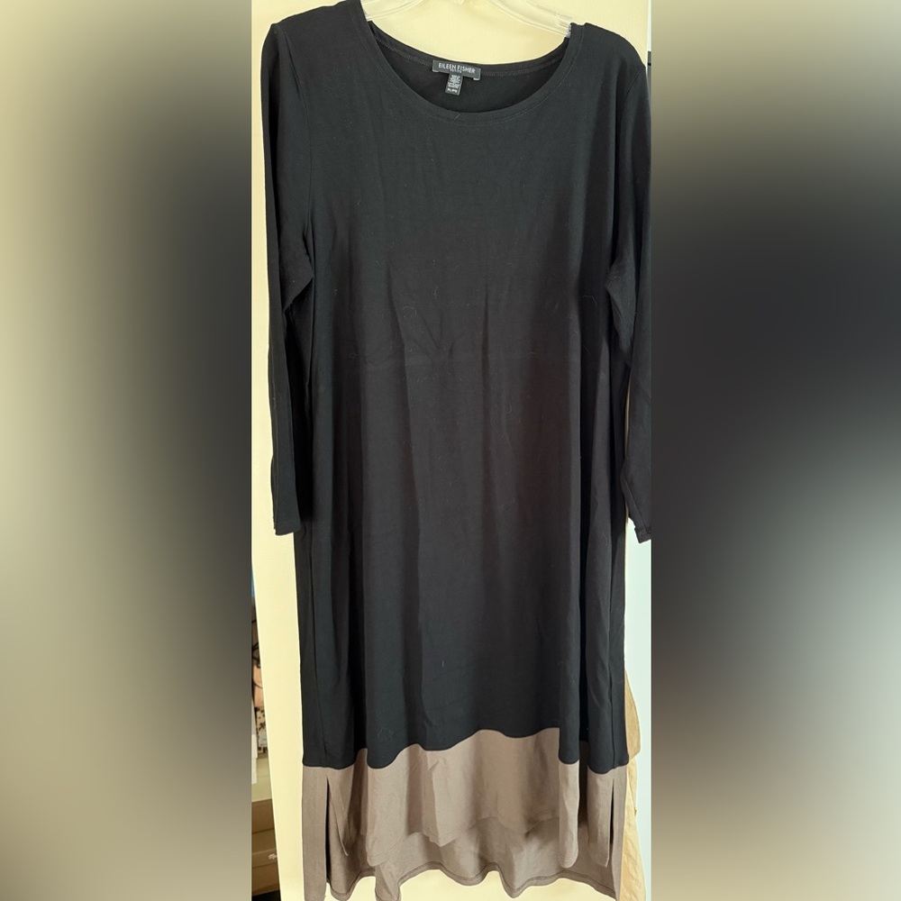 Eileen Fisher Elegant Black/Tan Jersey Dress